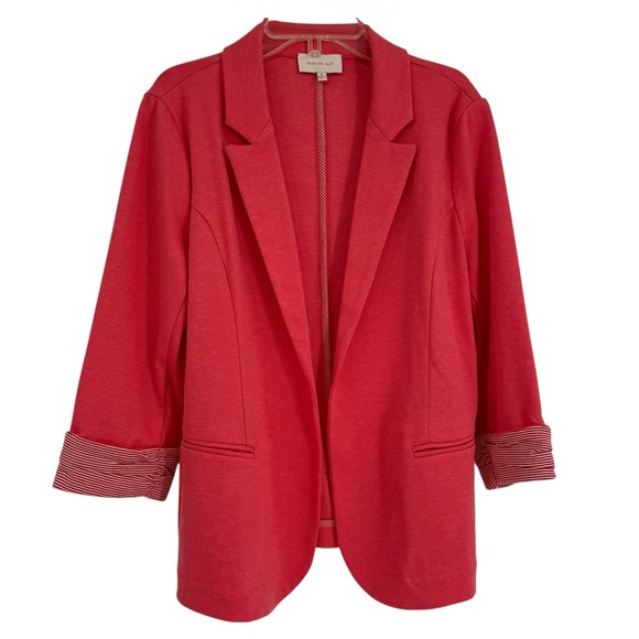 Skies Are Blue Jackets & Blazers - Skies are Blue Knit Blazer 3/4 Sleeve Open Front Size M Career Women salmon